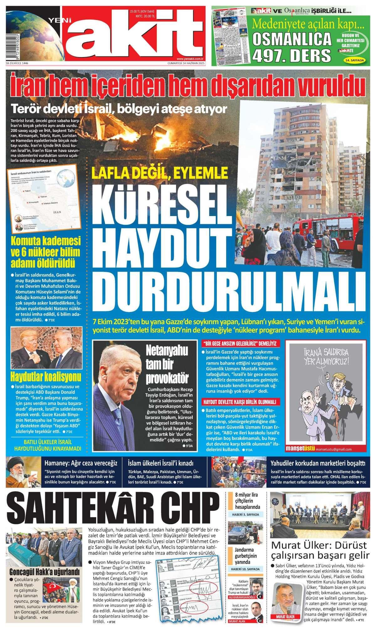 Yeni Akit Gazetesi İlk Sayfası