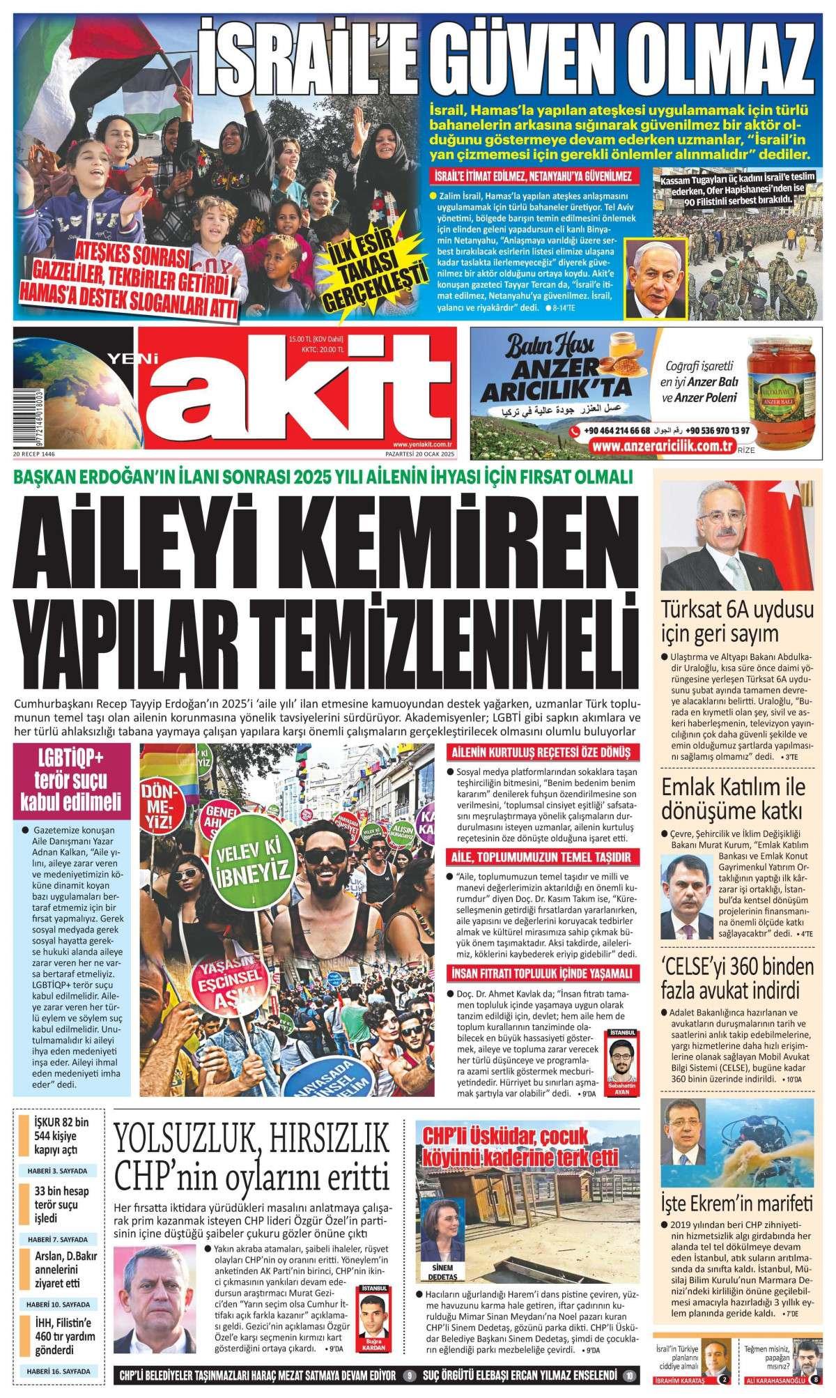 Yeni Akit Gazetesi İlk Sayfası