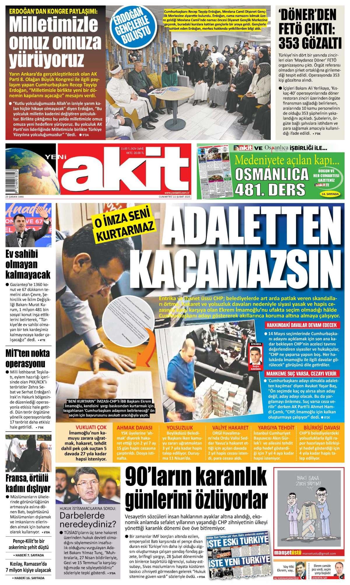 Yeni Akit Gazetesi İlk Sayfası