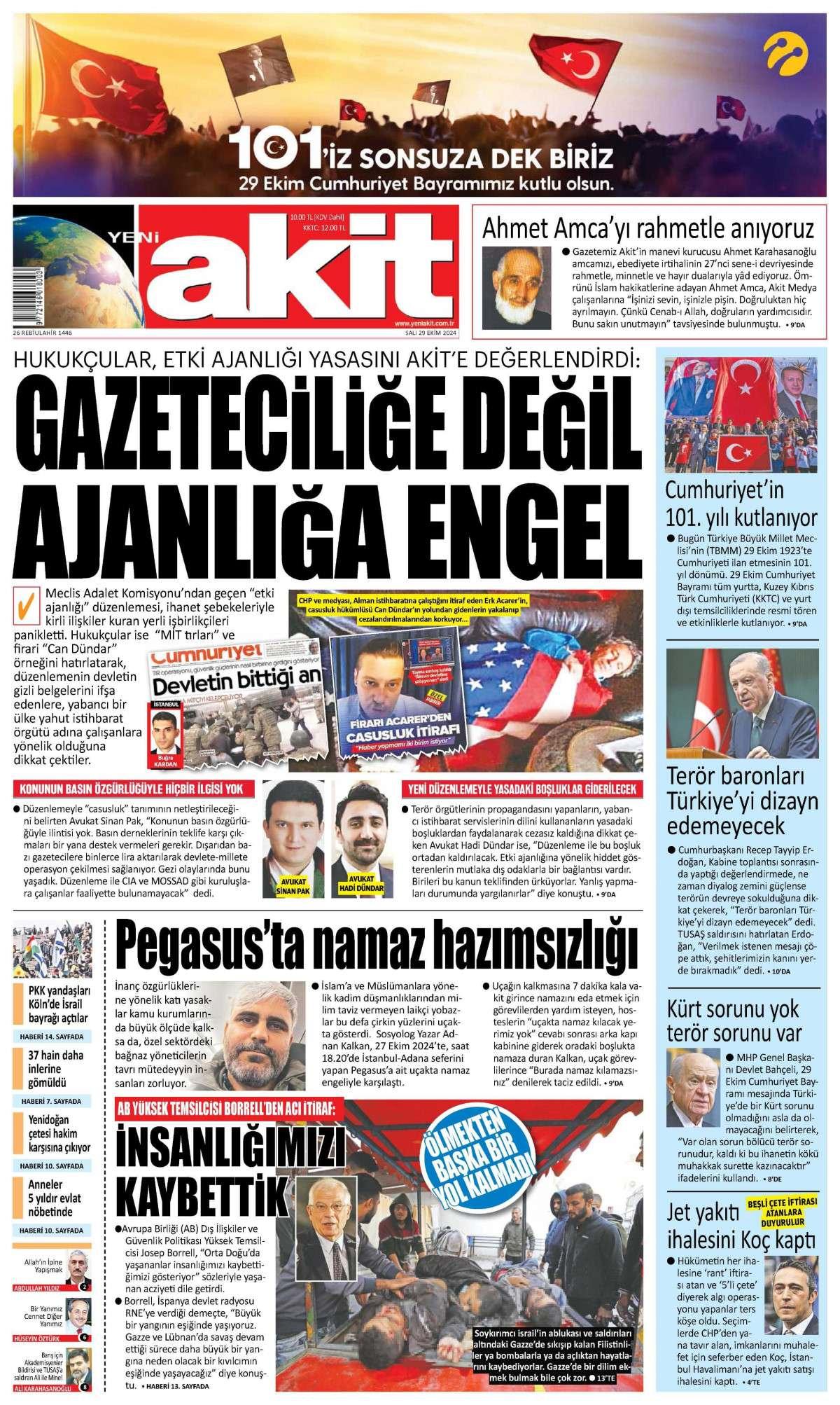 Yeni Akit Gazetesi İlk Sayfası