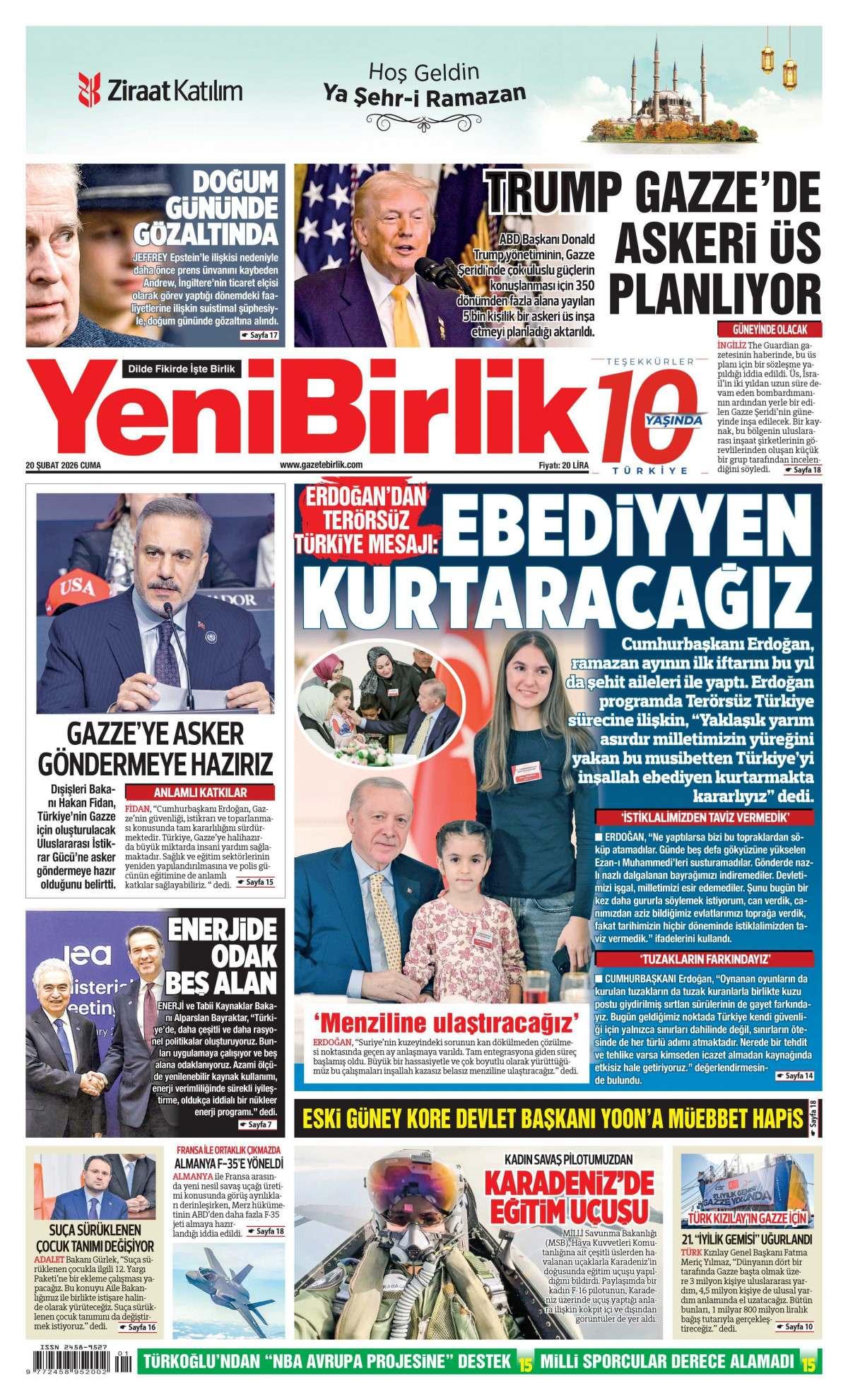 Yeni Birlik Gazetesi İlk Sayfası