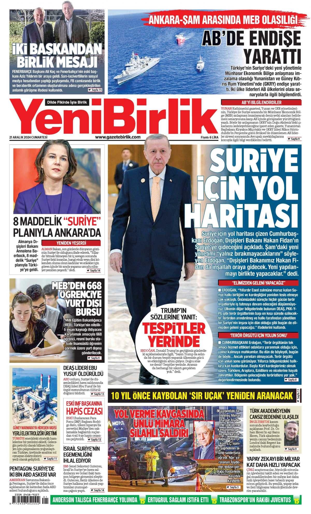 Yeni Birlik Gazetesi İlk Sayfası