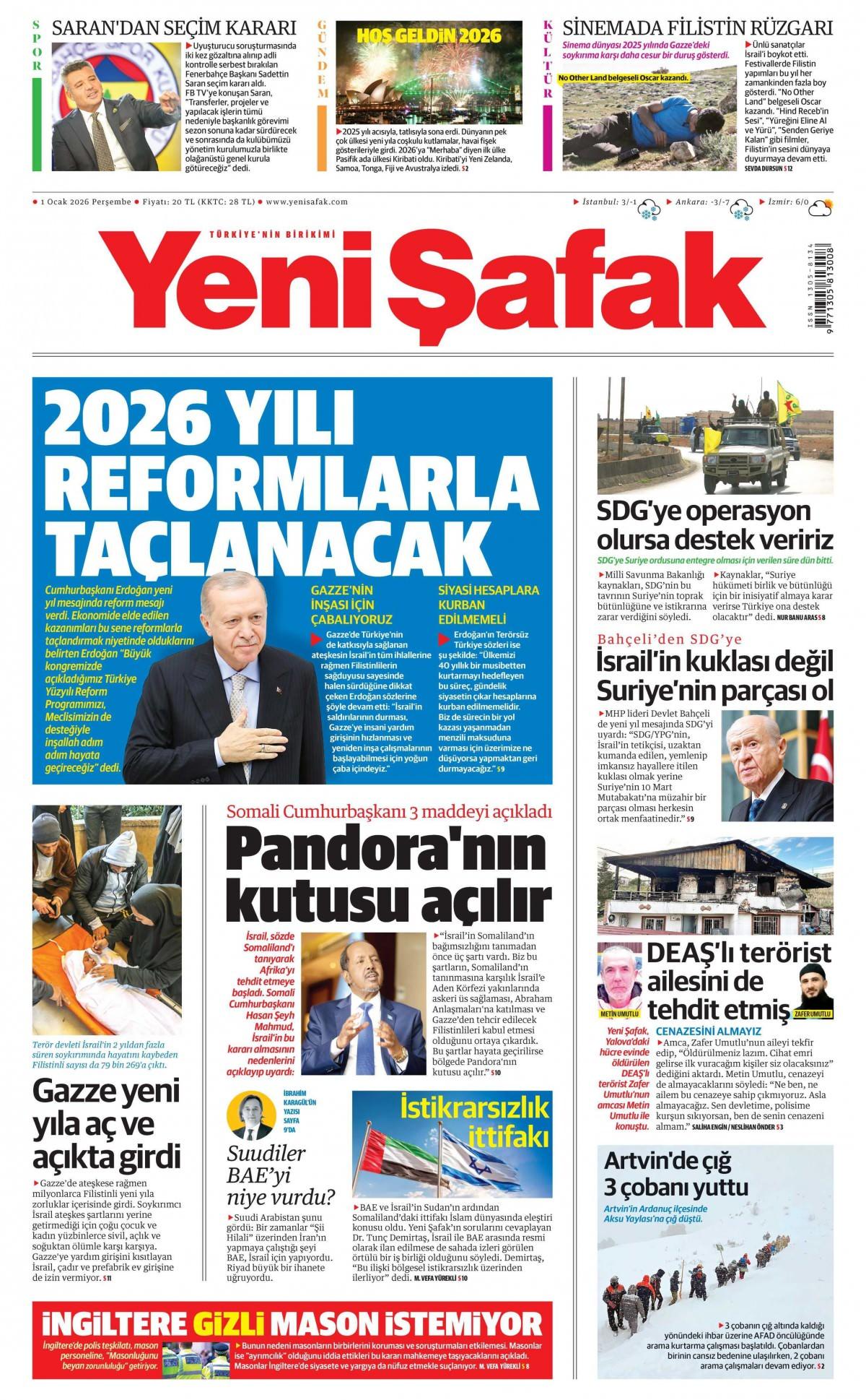 Yeni Şafak Gazetesi İlk Sayfası