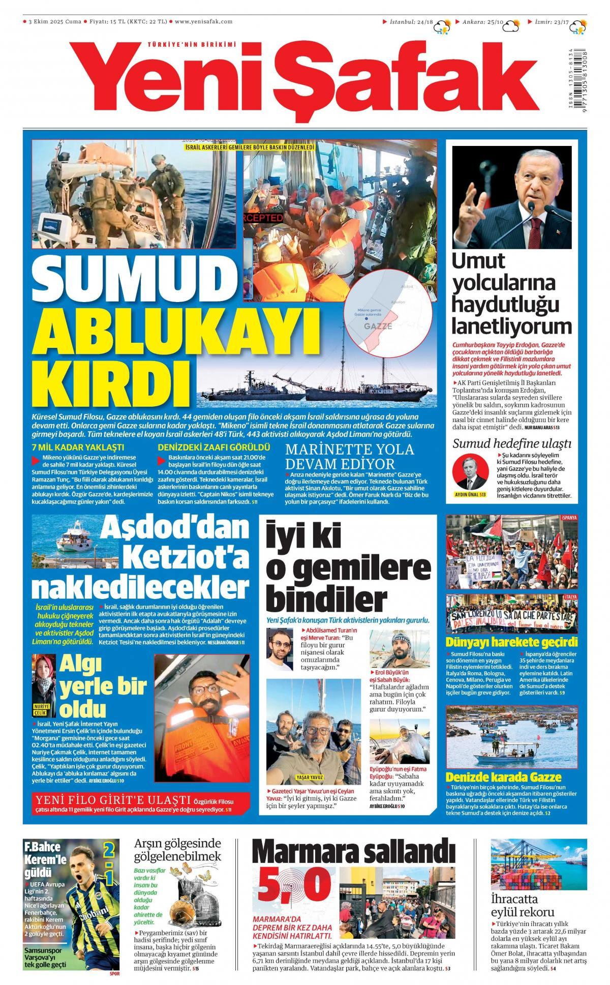 Yeni Şafak Gazetesi İlk Sayfası
