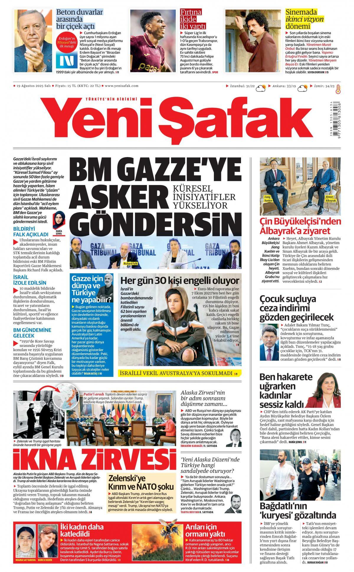 Yeni Şafak Gazetesi İlk Sayfası