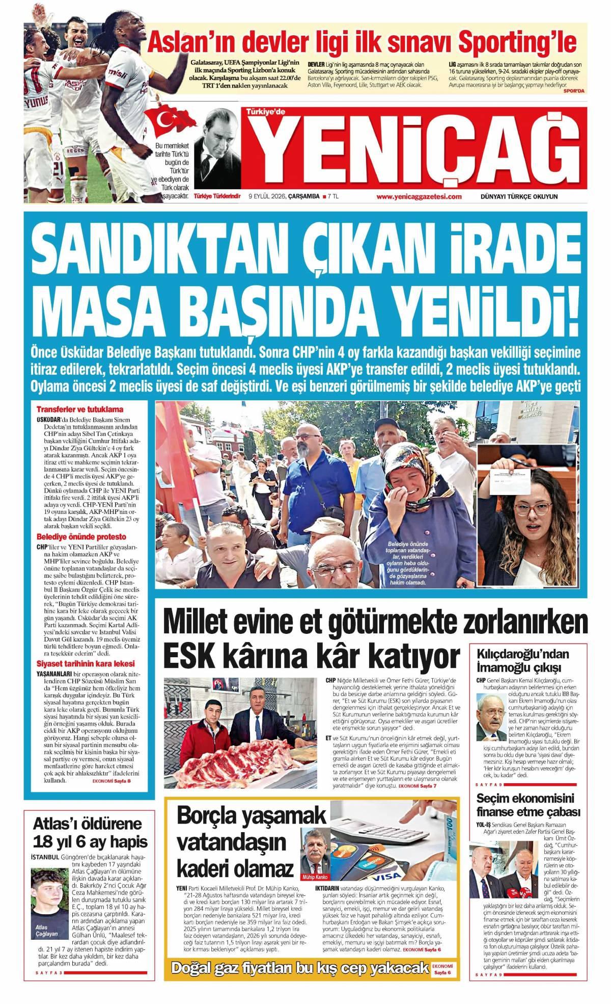 Yeni Çağ Gazetesi İlk Sayfası