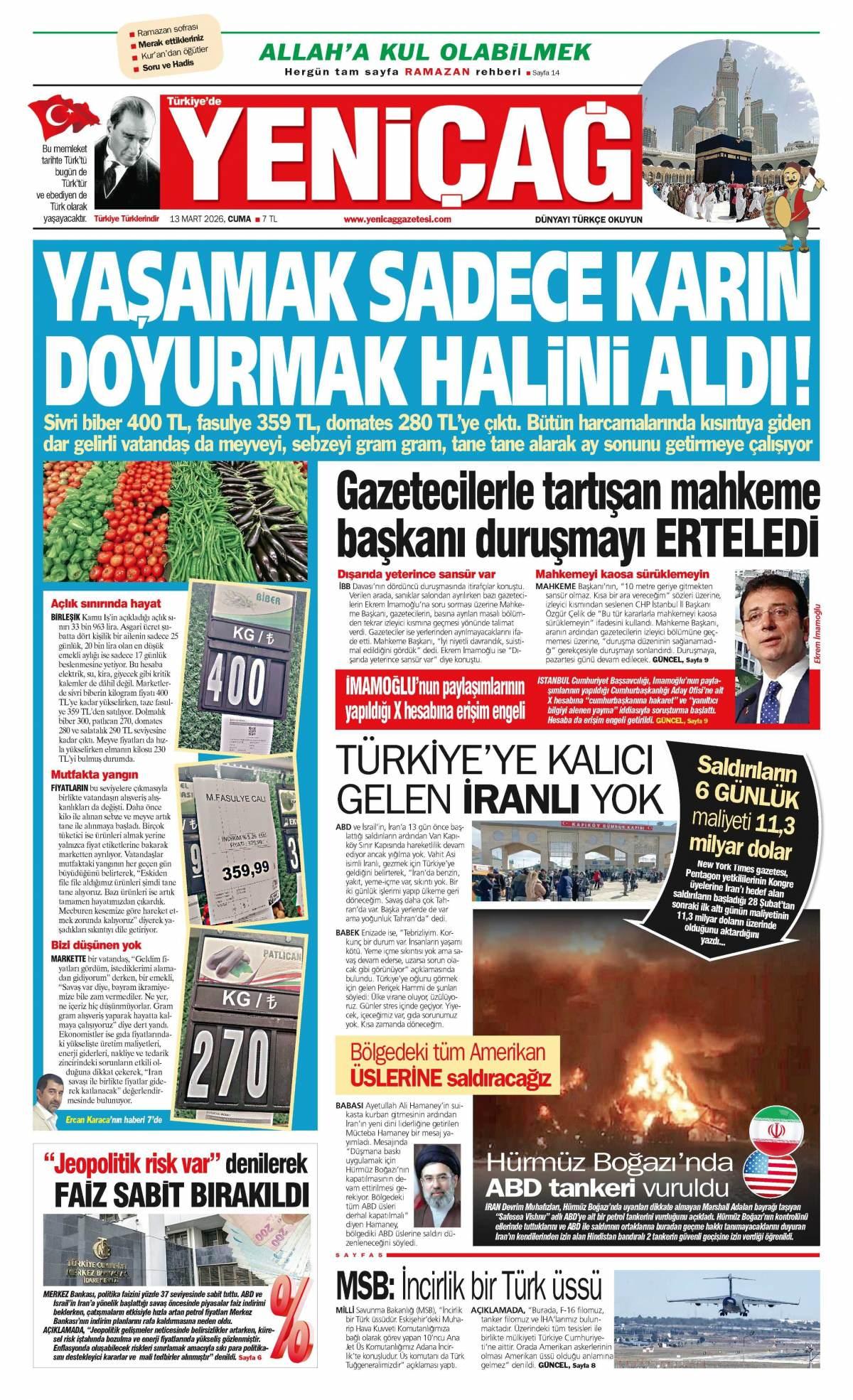 Yeni Çağ Gazetesi İlk Sayfası