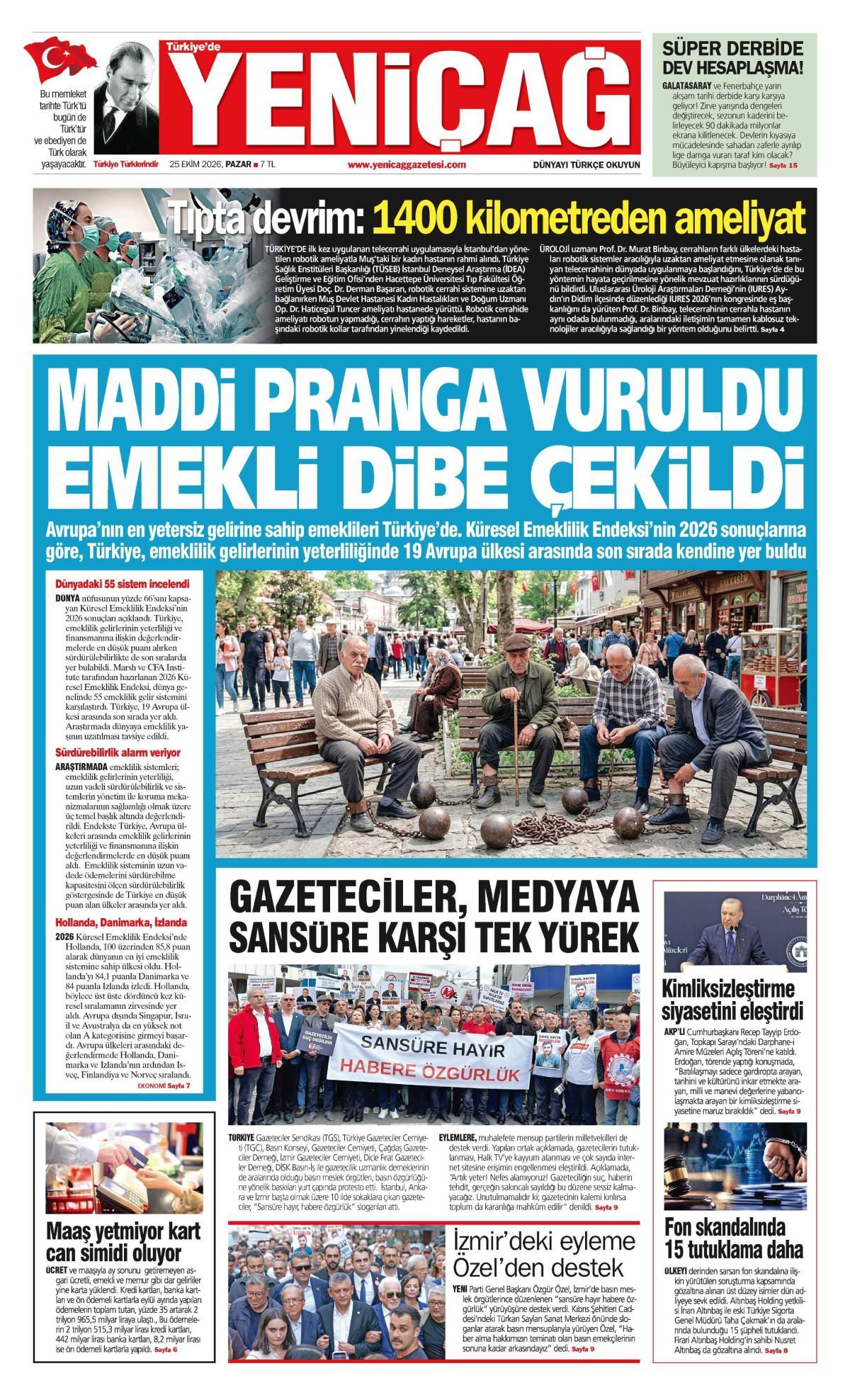 Yeni Çağ Gazetesi İlk Sayfası