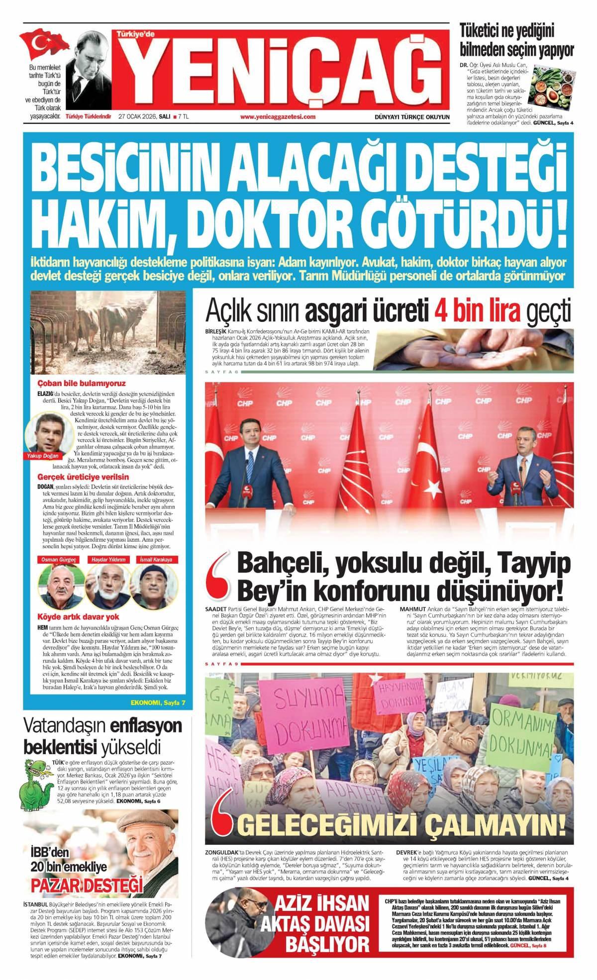 Yeni Çağ Gazetesi İlk Sayfası
