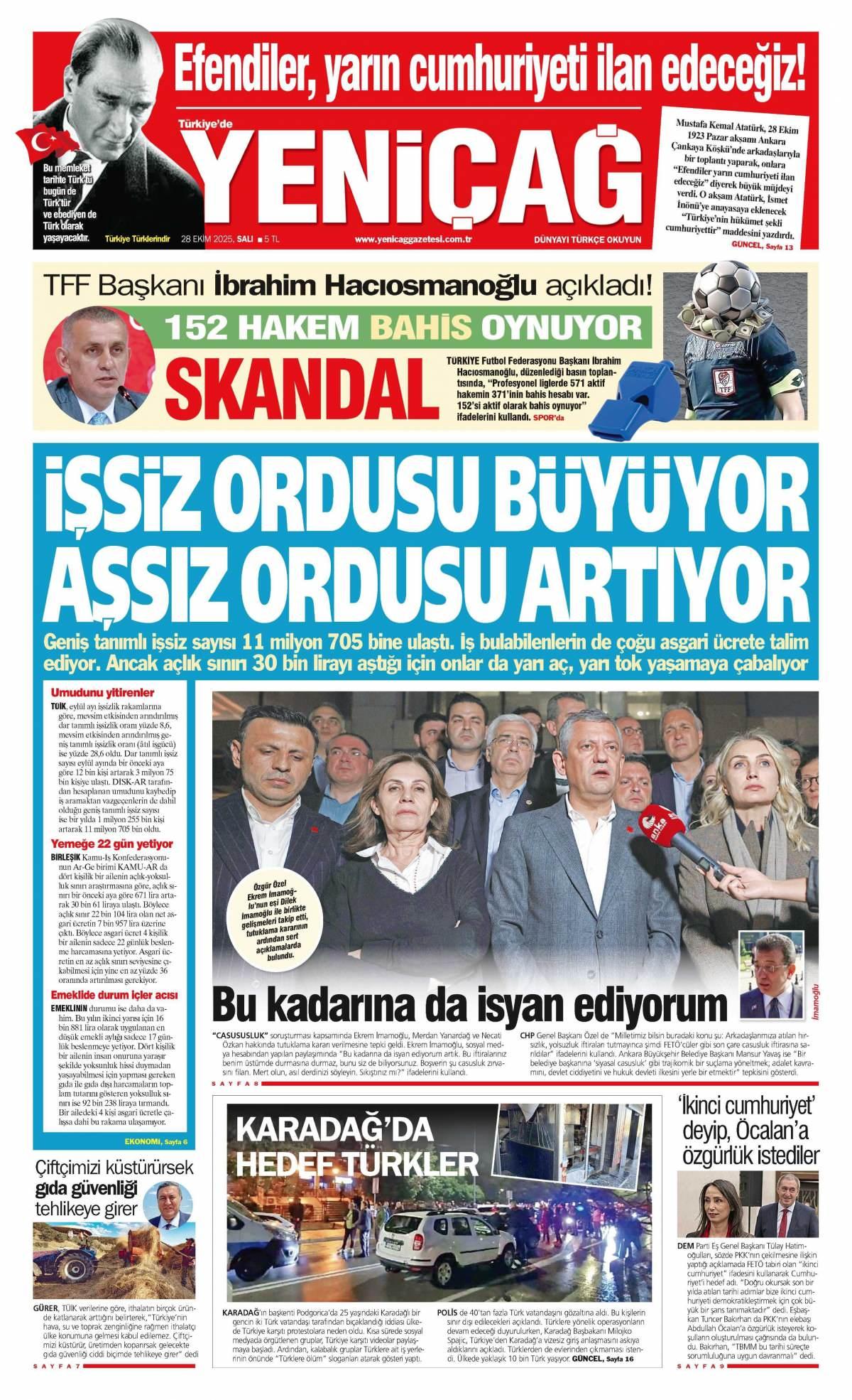 Yeni Çağ Gazetesi İlk Sayfası